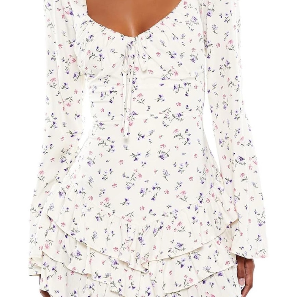 Forever 21 white/cream Ruffled Tie Floral mini dress NEW WITH TAGS